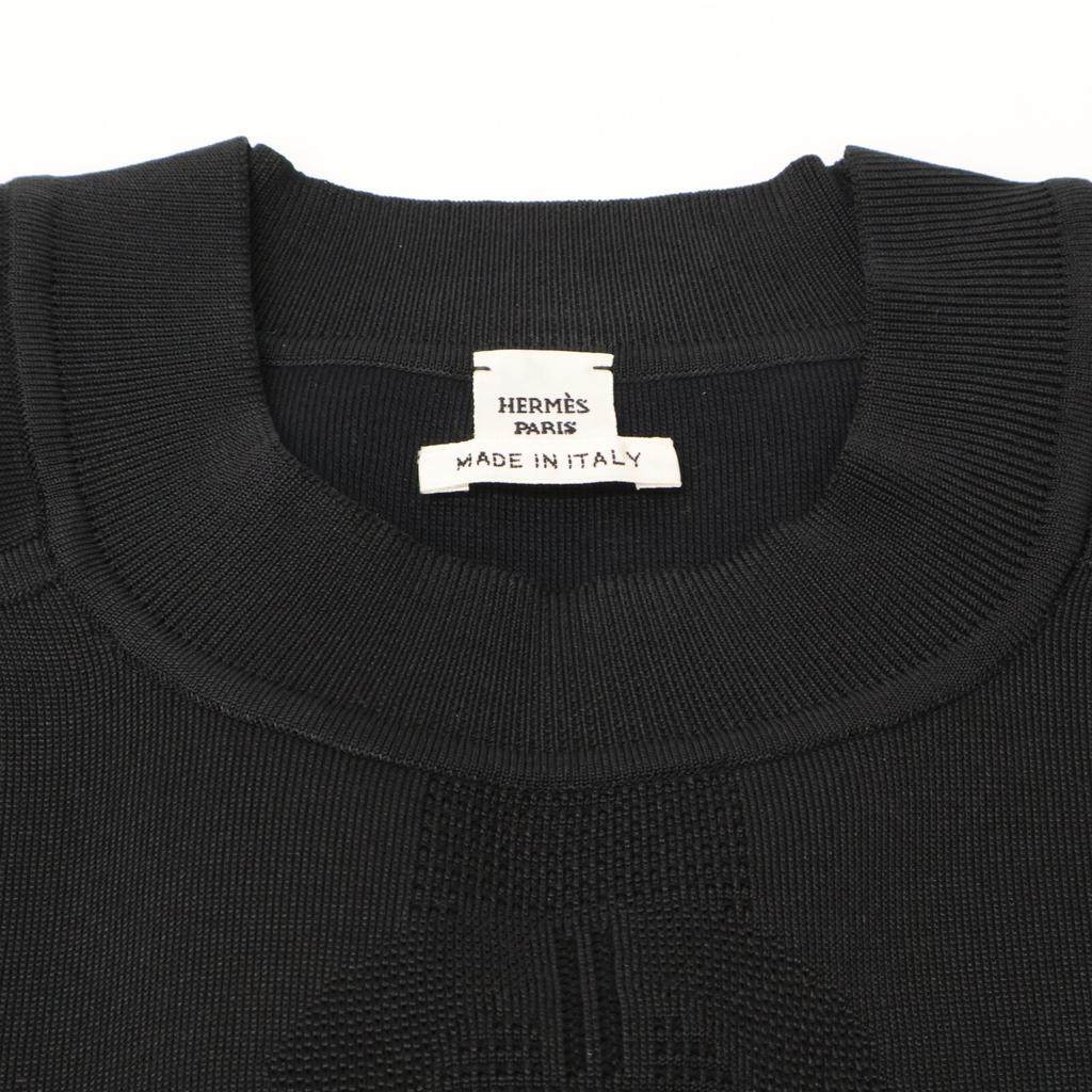 HERMES [Excellent Condition/Domestically Authorized] Coaching Silk Blend Short Sleeve Knit Sweater/ tops 38 blackUsed