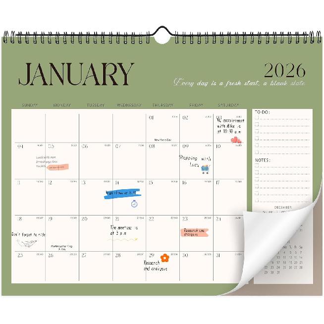 Wall Calendar 2026-2027, 18 Month Large Desk Calendar from January 2026 To June 2027 14.5" X 11.8" Monthly Calendar with Twin-Wire Binding for Home