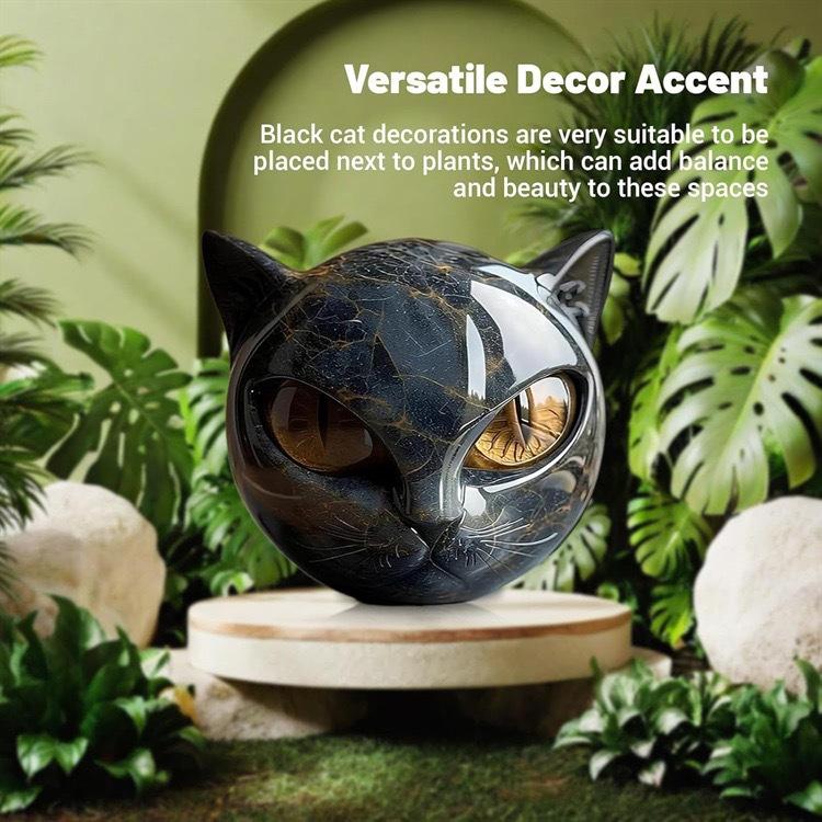 Tabletop Cat Statue/Cat Sculpture Decorations Marble Black Ornament for Home Windows and Party Decorations