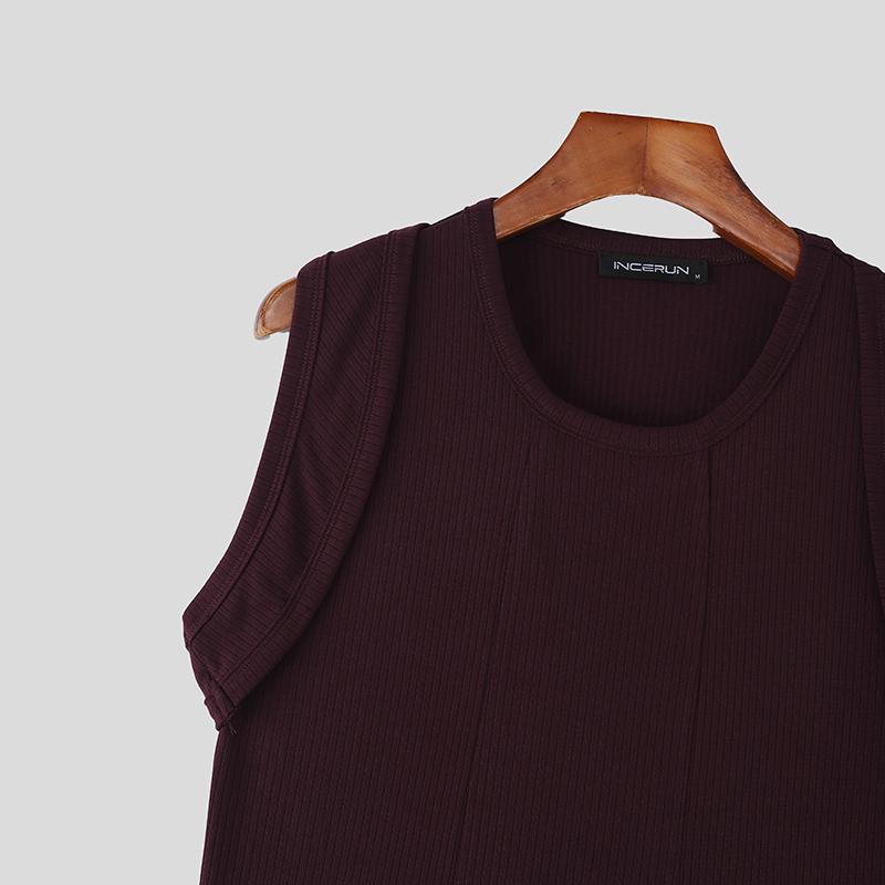 INCERUN Men Sleeveless Solid Color Fitted Ribbed Casual Tank Tops Vest