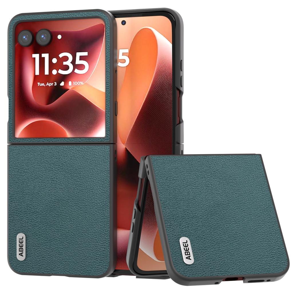 ABEEL For Motorola Razr 60 Ultra 5G Case Electroplating Genuine Cow Leather Coated PC Phone Cover