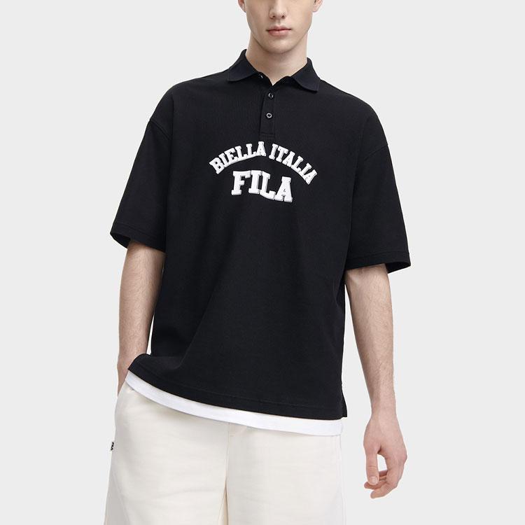 Fila Valentines Day American Series Letter Print Casual Loose Short Sleeve Polo Shirt Unisex Polo Shirts Black F11U329105F-BK