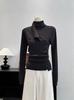Korean Style High Neck Asymmetrical Long Sleeve Knitwear - Autumn Women's Slimming Sweater Top