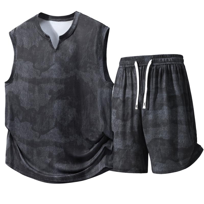 Grote Maten 4XL-10XL Mode Zomer Set 2 Delen Man Mouwloze T-shirts Casual Oversized Vest Zomer Short Sets