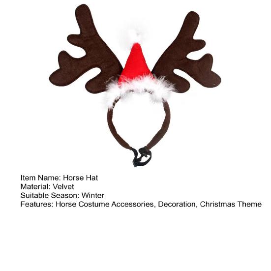 Christmas Horse Hat Reindeer Horn Headband Thick Red Velvet Santa Hat Deer Horn Hairband Xmas Horse Decoration Costume Accessories