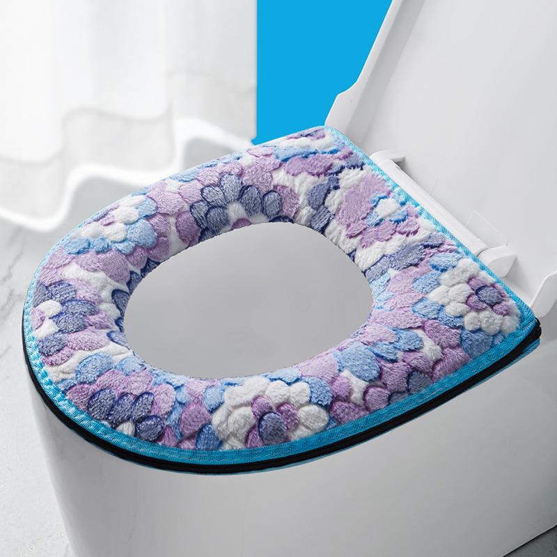 Soft Cover Warm Toilet Seat Cover Pad Bathroom Decor Floral Print Coral Velvet Seat Washable Pads