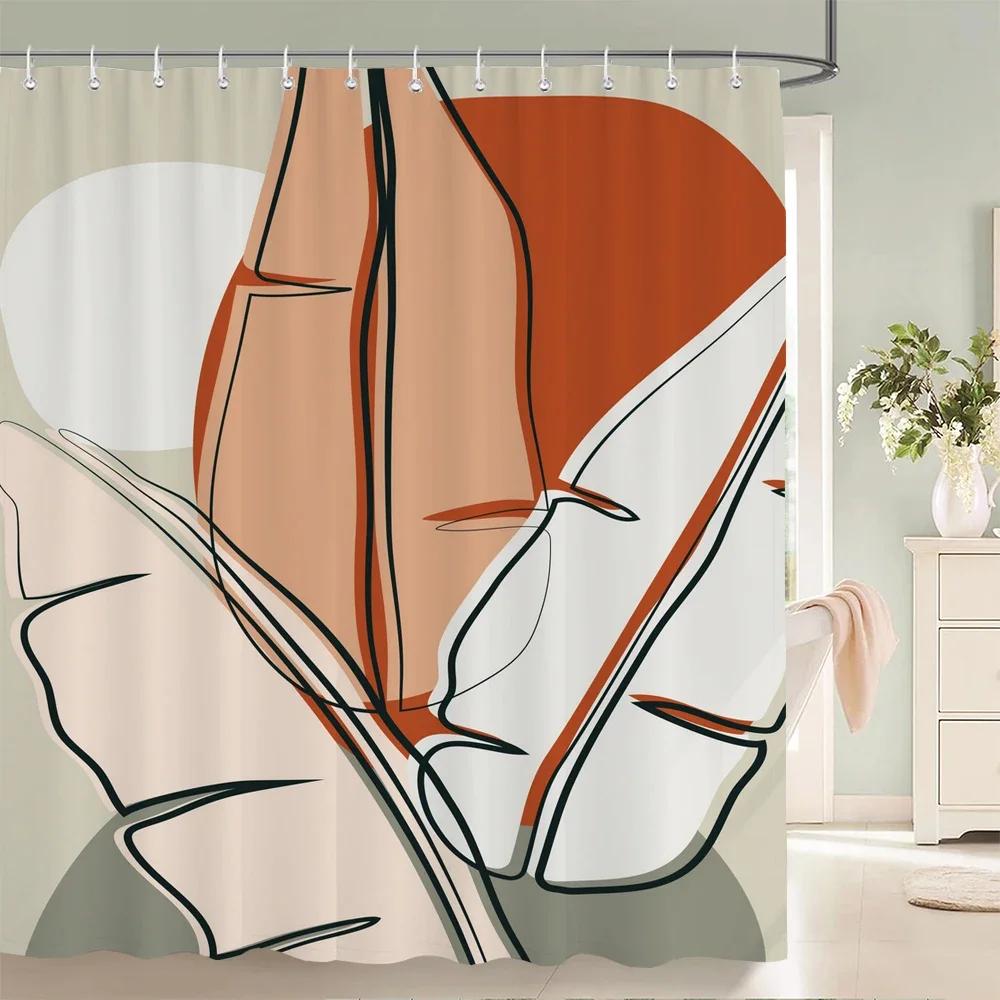 Nordic Wind Shower Curtain Rustic Geometric Morandi Color Shower Curtains Abstract Print Fabric Bathroom Bath Curtain With Hooks