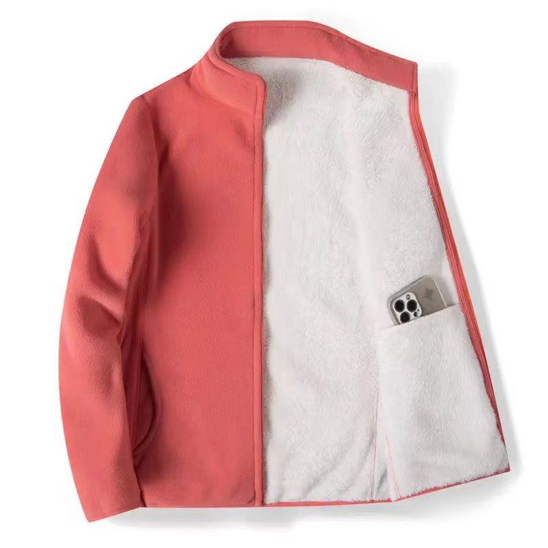 

Женские зимние куртки из двухстороннего флиса Polar Женские Мужские Вельветовая уличная кофта-кардиган с воротником-стойкой и карманами Женский фланелевый плащ XXXXL красный