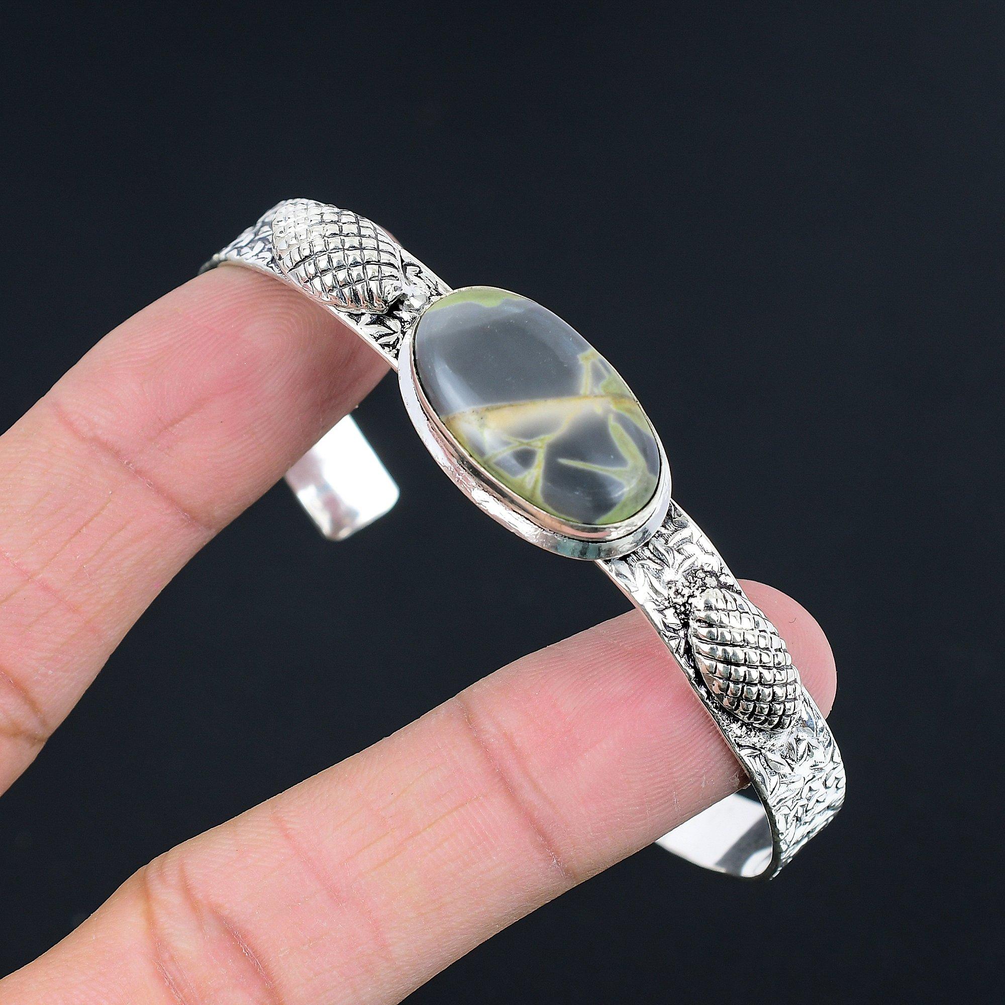 

Sterling Silver Oval Fume Agate Gemstone Elegant Wedding Birthday Bangle Jewelry Adjustable
