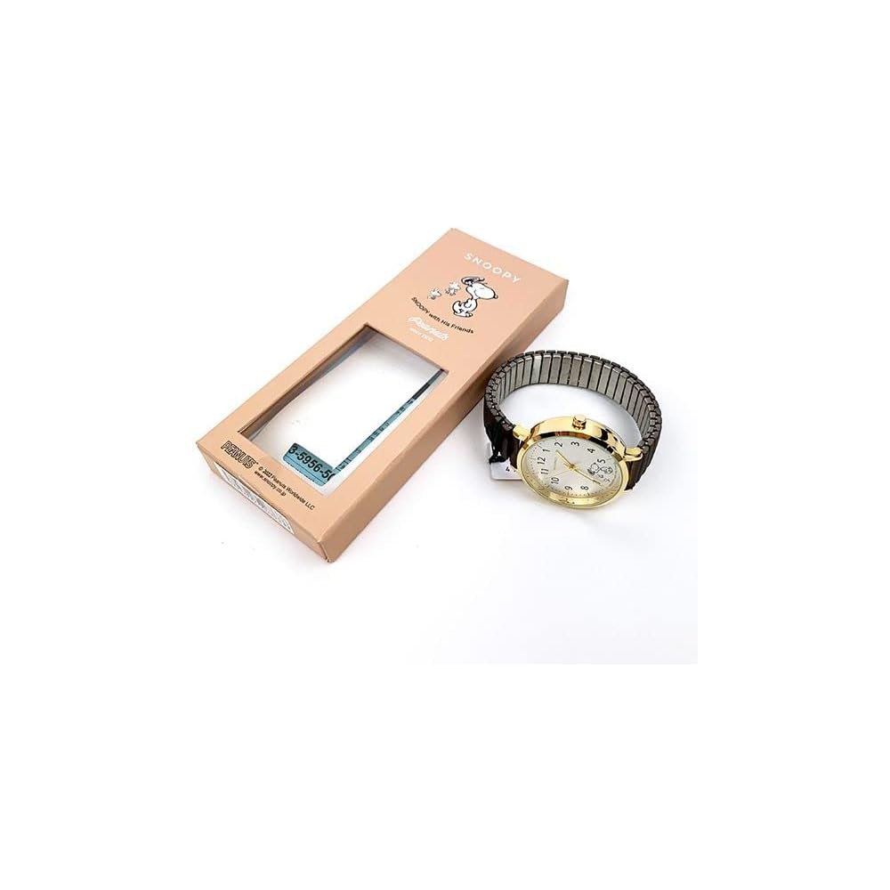 Fieldwork Snoopy Analog Watch with Metal Band and Accordion Strap for Women Brown
