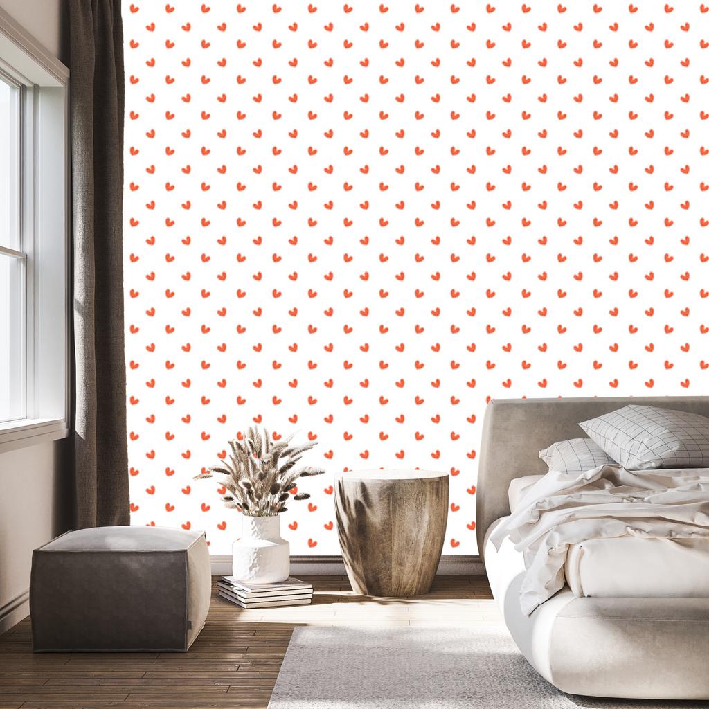 Hearts Wallpaper White, Peach and Coral 50x1000