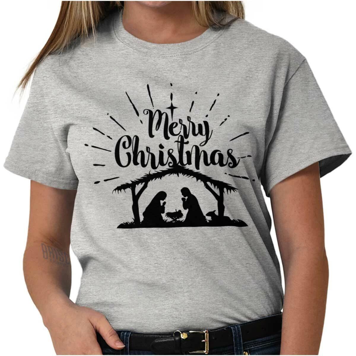 Merry Christmas Christian Nativity Jesus God Womens Short Sleeve Crewneck Tee XXXXL