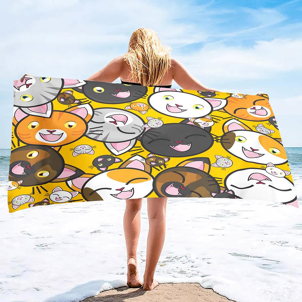 Cute Cat Beach Towel Absorbent Oversized Quick Dry Sand Free Lightweight Bath Towel Microfiber Summer Pool Towel for Kids Adults