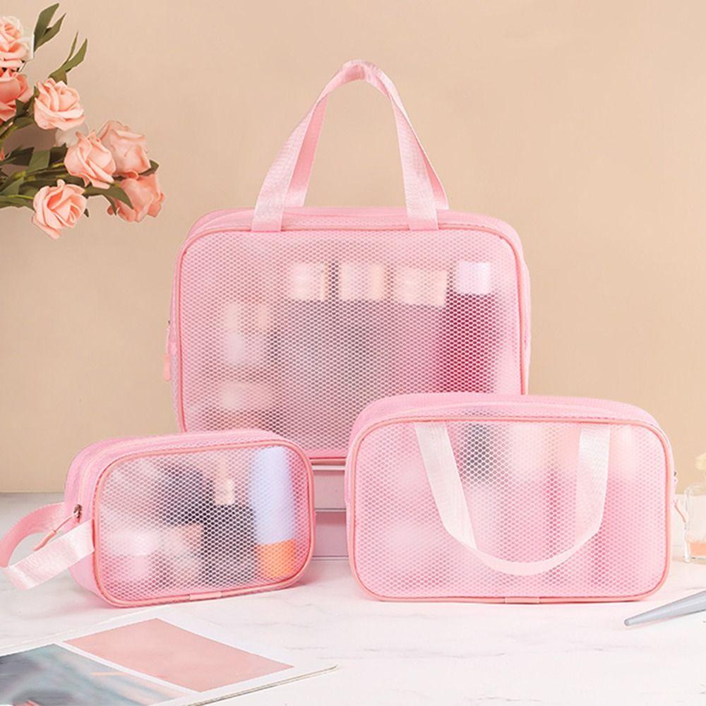 New Large Capacity Mesh Makeup Bag Handheld Transparent Cosmetic Bag Waterproof Zipper Storage Pouch Travel