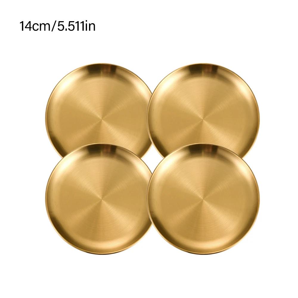 4Pcs Stainless Steel Plate Tray, Dining Tray, Steak Plate, Barbecue Plate, Korean Stainless Steel Circular Barbecue Plate