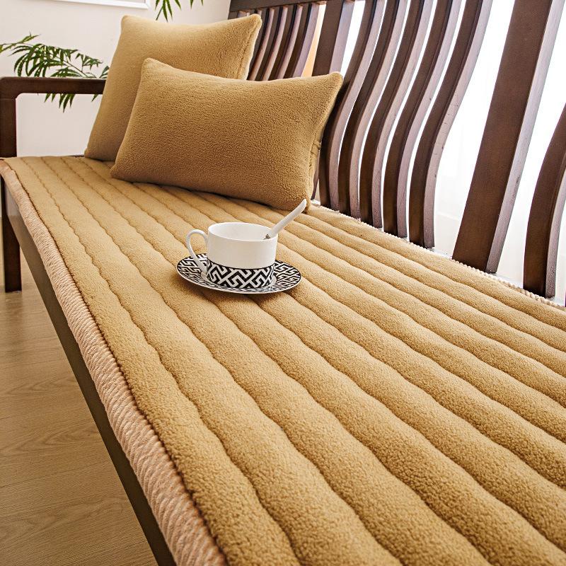 Solid Wood Sofa Cushion Autumn and Winter Warm Plush Sofa Cover Non-Slip Seat Cushions Winter