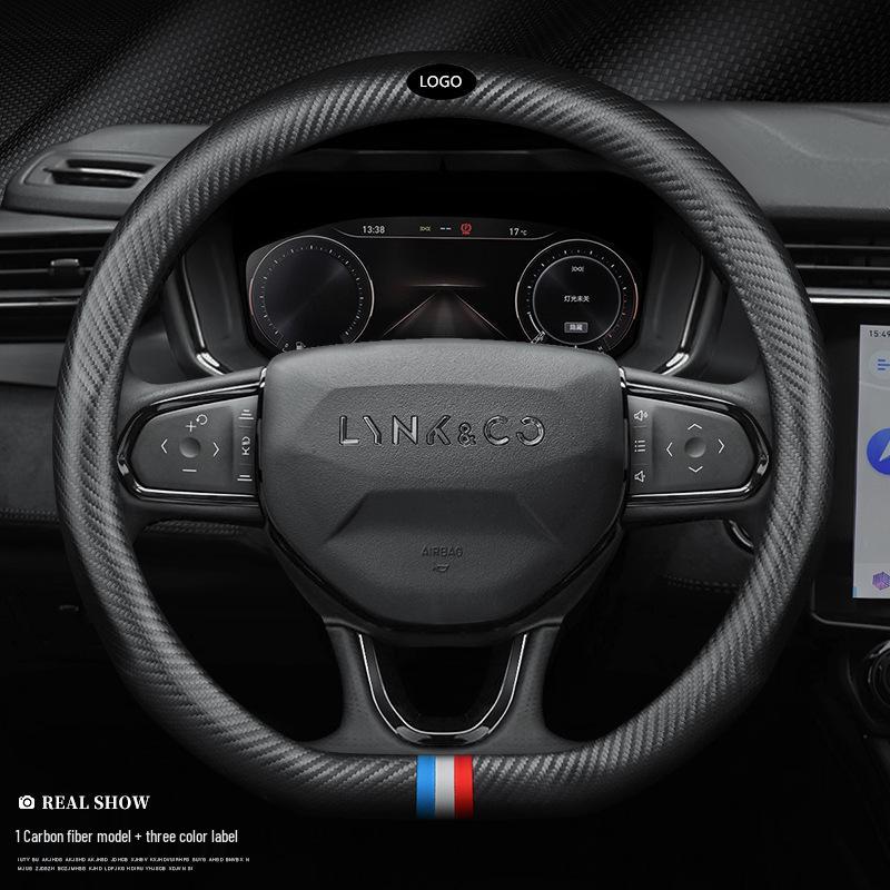 Genuine Leather Carbon Fiber Steering Wheel Cover for Lynk & Co 01/02/03/03+/05/06, Ultra-Thin & Non-Slip Design