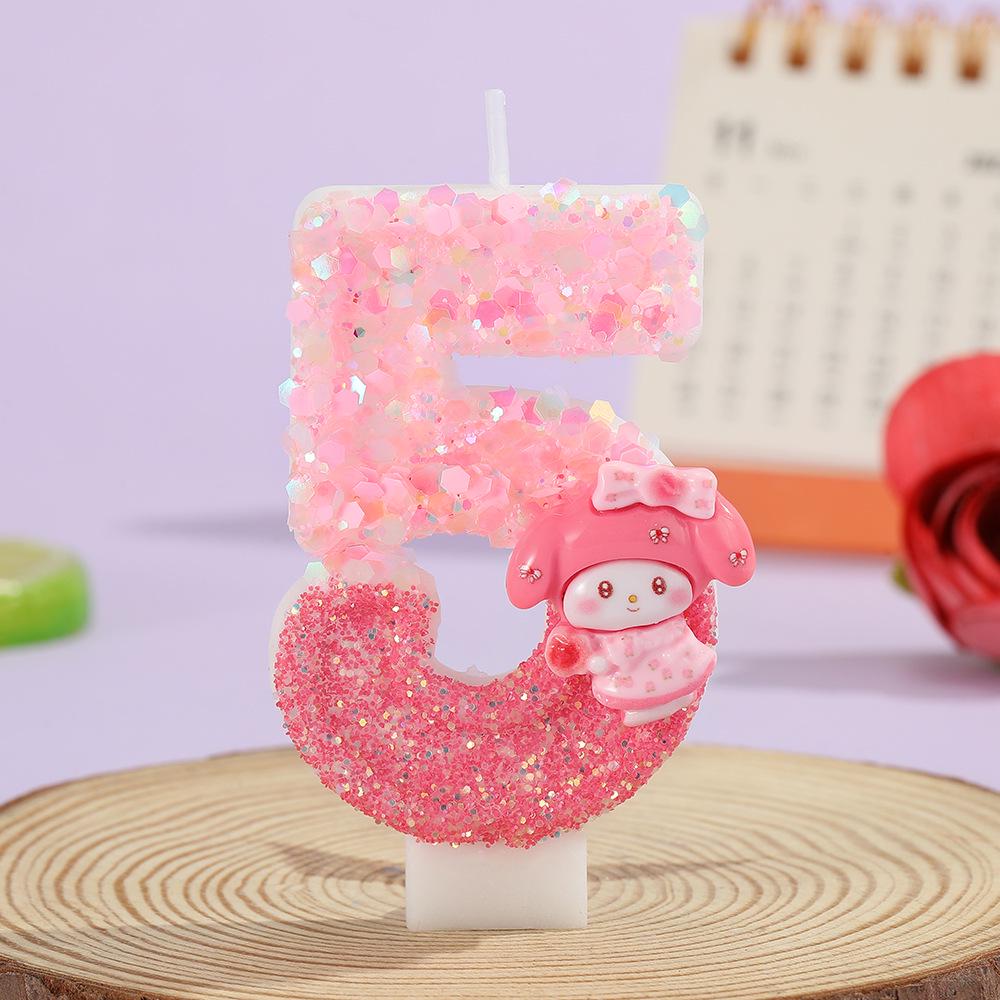Pink Glitter Cartoon Number Birthday Cake Candles – Party Decoration