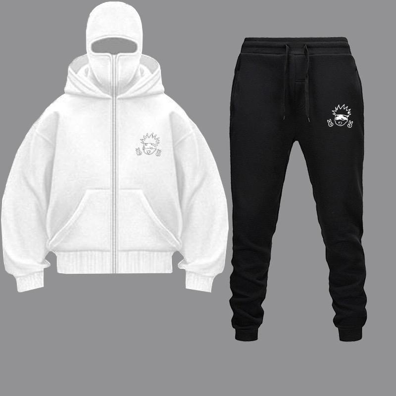 Jujutsu Kaisen Anime Hoodies Set Integrierter doppellagiger warmer Windschutz mit Reißverschluss Hoodie Y2k Vintage Sweatshirt Streetwear