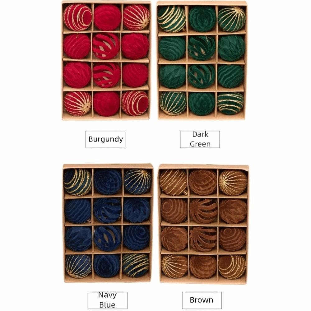 12Pcs/Box Velvet Christmas Hanging Balls DIY Crafts Painted Plastic Christmas Tree Ornament 6CM Christmas Flocked Ball Set