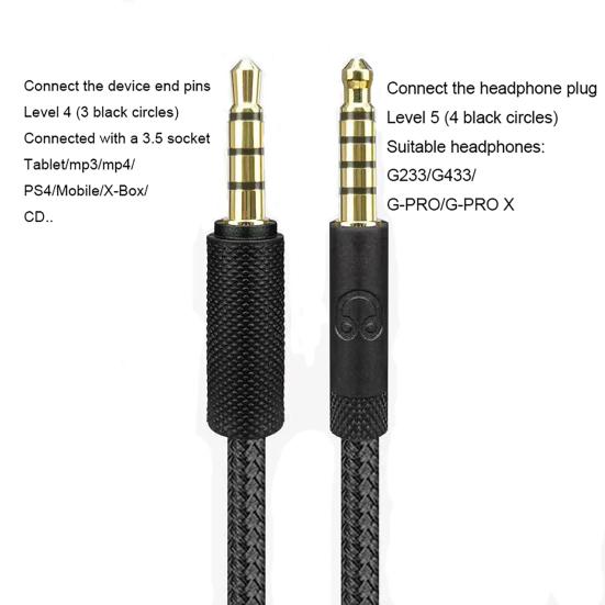 Headphone Cable with Mute 2m Volume Control Audio Cable for Logitech GPRO X G233 G433 Multi-Device Aux Cord for Gaming PC