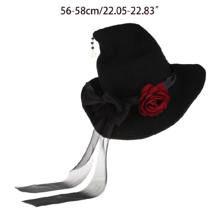 Halloween Lolita Witch Hat Rose Big Bow Gifts Dress Party Witches for Head Ornam