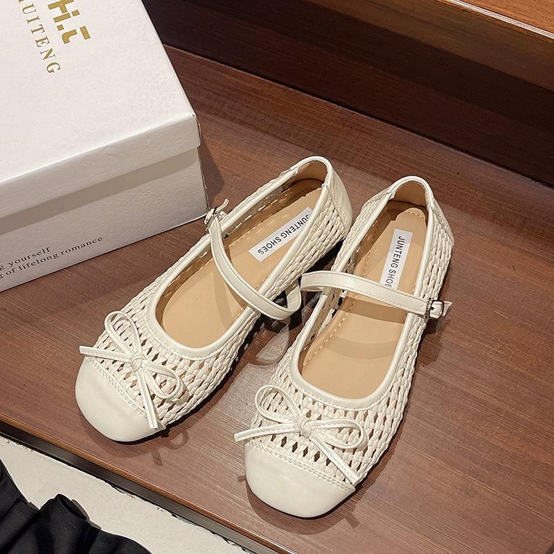 

Fashion hollow woven single shoes female summer fairy style with skirt flat Mary Jane shoes word with shallow mouth ladyshoes 40