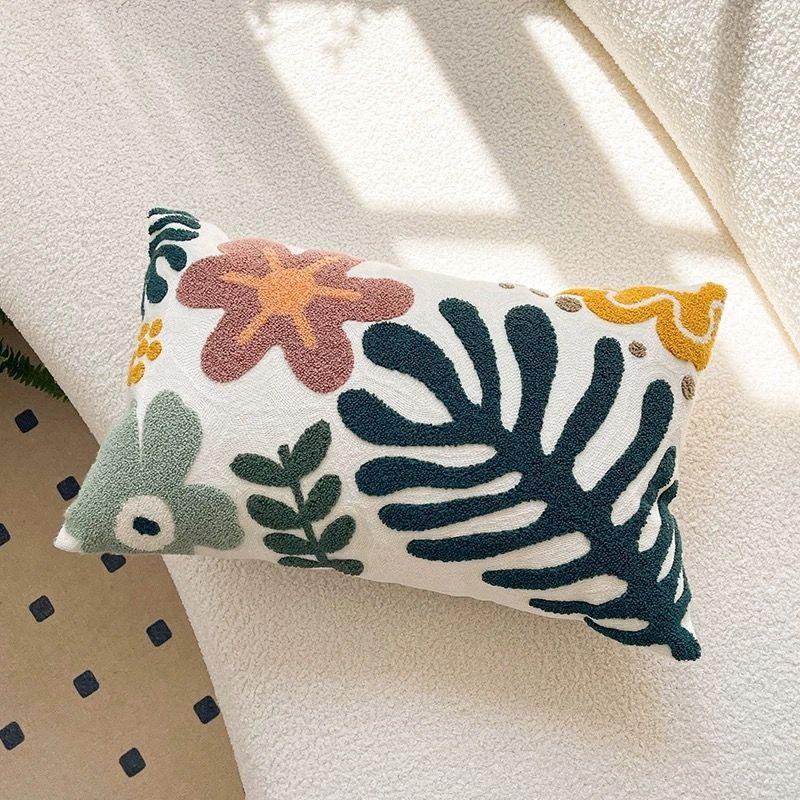 Federa Cuscino Ricamata con Fiori Freschi Stile Nordico per Homestay, Soggiorno, Divano di Casa, Cuscino Decorativo, Copricuscino per Schienale