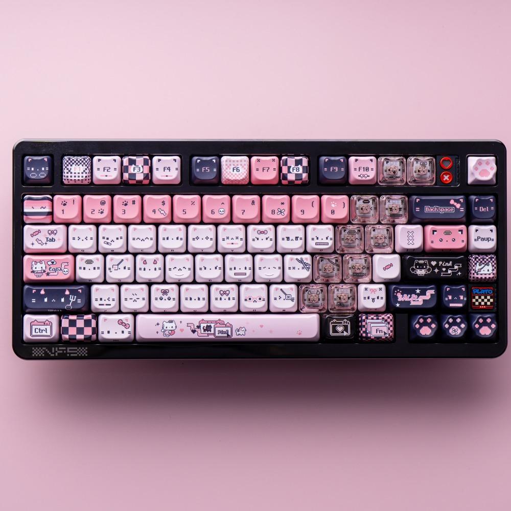 SOULCAT Black Pink Cat Keycap Set PBT+PC 169Key Custom Personalized Keyboard Cap Cherry Profile KeyCap for Keyboard Accessories