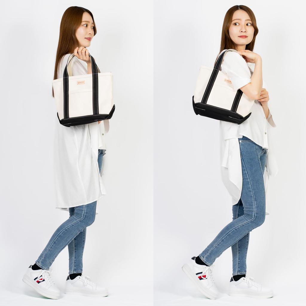 Iwafune Canvas Tote Canvas with Made in Made from Japanese Ship and Rock Basic Tote Bag, Bag, Small, Zipper, Women's, Japan, Canvas, (Black)