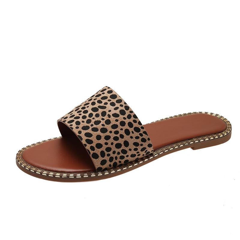 Large Women's Shoes 2024 Summer Flat Heel Slippers Fashion Leopard Print Indoor Slippers Women's Beach Shoes Pantuflas De Mujer