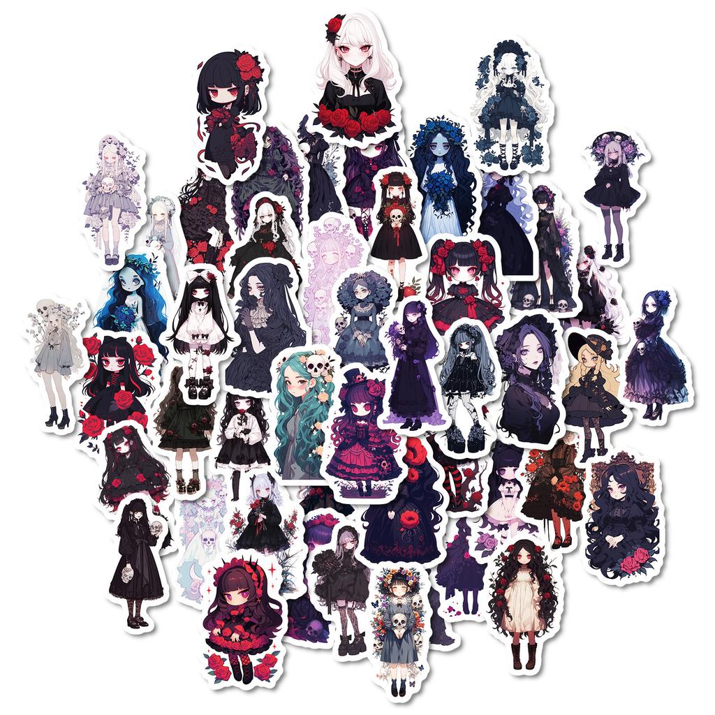 50 2D Dark Goth Lolita Lolita Cartoon Graffiti Stickers Rose Girl Gothic Style Stickers