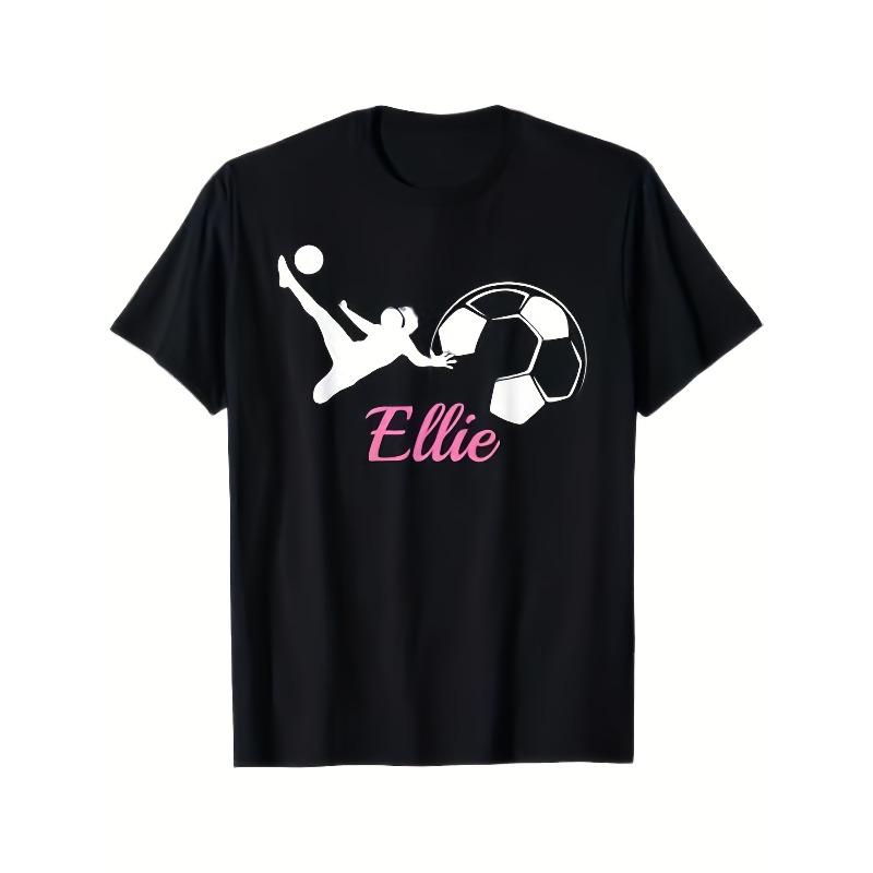 

European Sizes Soccer T-Shirt Black with Pink Soccer Graphic - Gift for Soccer Players - Regular Fit Round Neck 5XL різнокольоровий