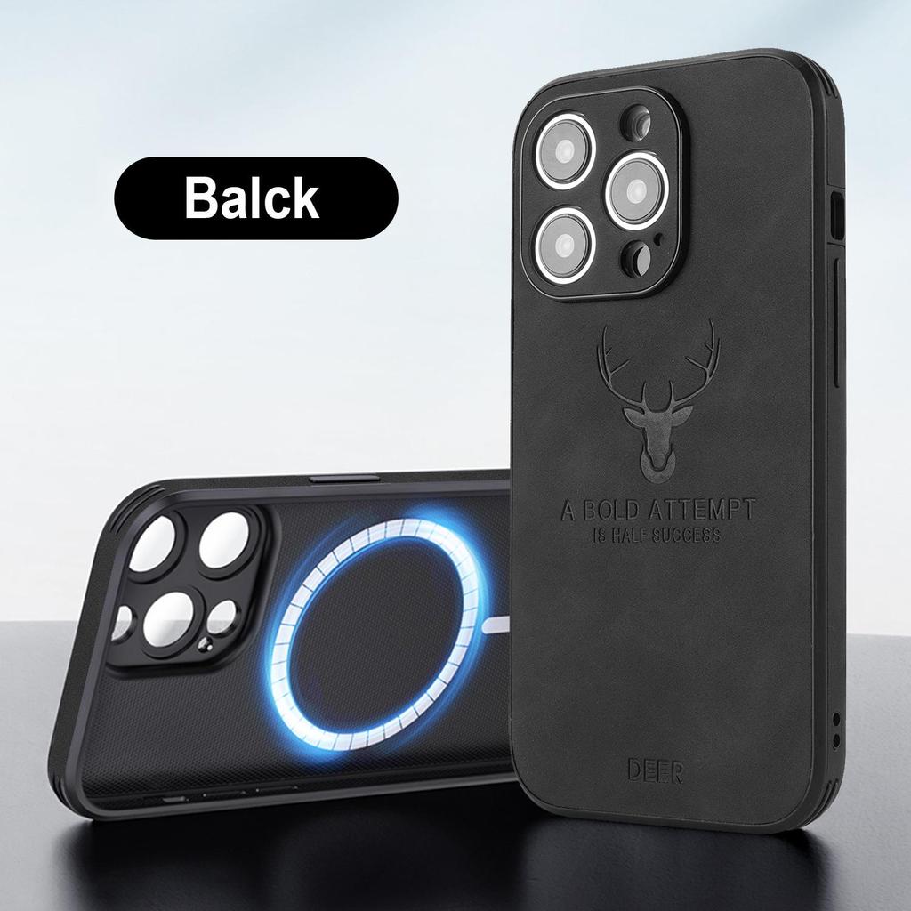 Magnetic Leather Phone Case for iPhone 11-16, Compatible with iPhone 12-15 Pro Max, Elk Head Design, Japanese & Korean Style