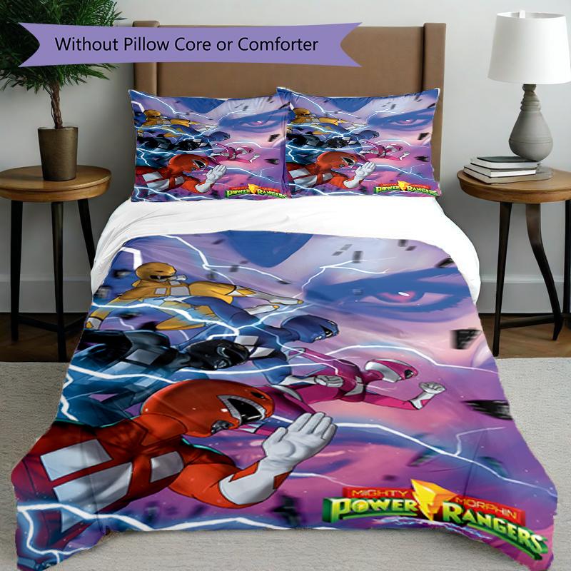Set copripiumino 3 pezzi (1*Copripiumino + 2*Federe, Senza Nucleo),Set Biancheria da Letto con Stampa Mighty Morphin Power Rangers, Decorazione Camera da Letto, Stagione Unica, Compleanno
