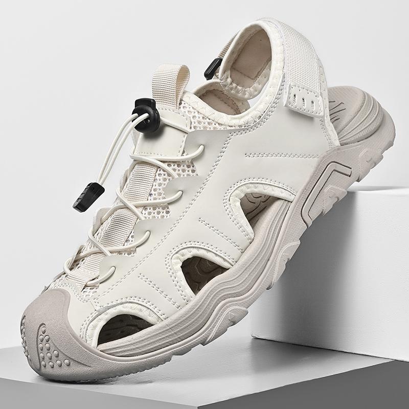 Mode Snabbtorkande Herr Vadning Aqua Skor Handgjorda Lädersandaler Andningsbara Slip-On Strandskor Halkfri Sula Herr Sommar Flats Sandaler