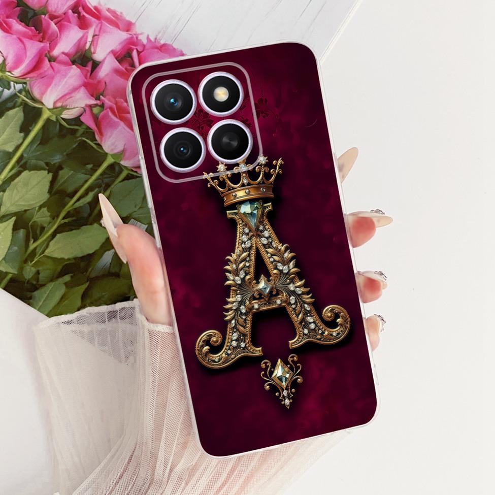 For Honor X8c Case Transparent Luxury Crown A-Z Letters 2D Flat Pattern Soft Casing For Honor X8c ABR-LX1 ABR-LX2 ABR-LX3 Cover