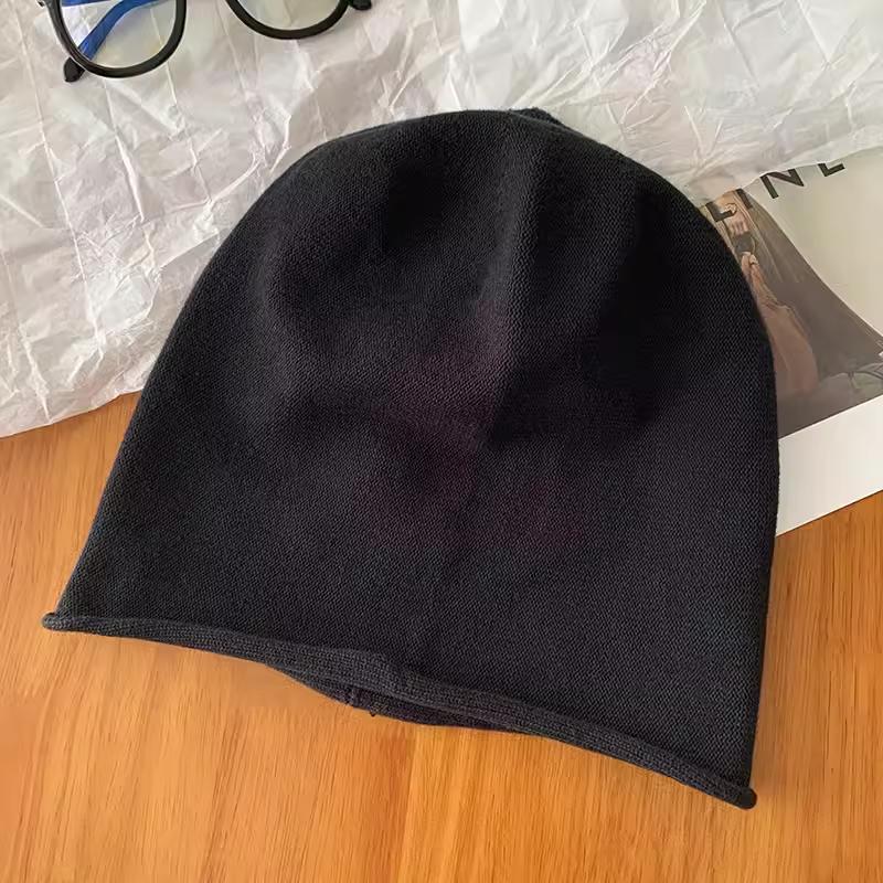 Black cold hat headband hat women's spring and autumn thin hat versatile big head circumference showing face small pile hat
