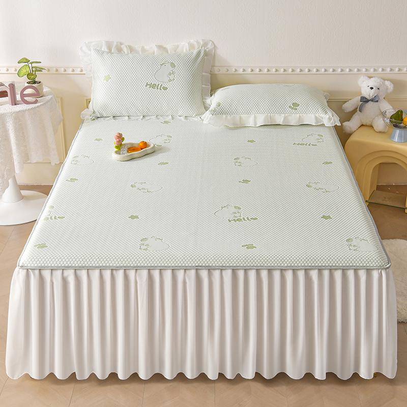 Machine-Washable Summer Cooling Ice Silk Bed Skirt Set - 3 Pieces 150cm x 200cm