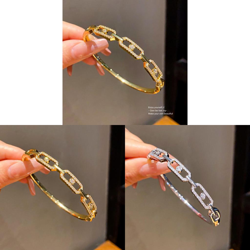 Minimalist 18k Gold Plated Zircon Square Cuff Bracelet For Women Jewelry Fashion Accessory