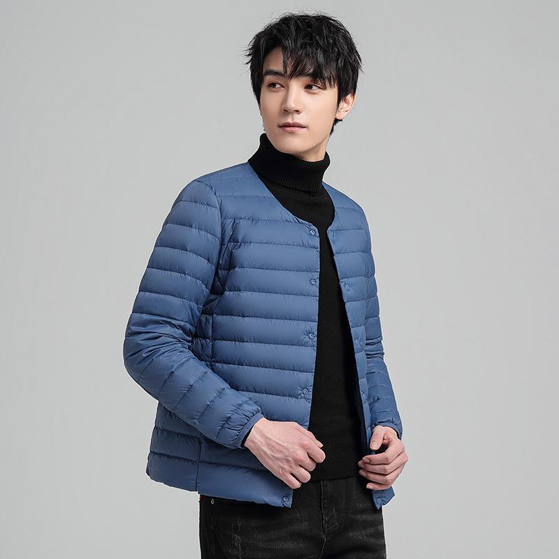Men's Lightweight Collarless Down Jacket - Autumn/Winter, Plus Size Round Neck White Duck Coat