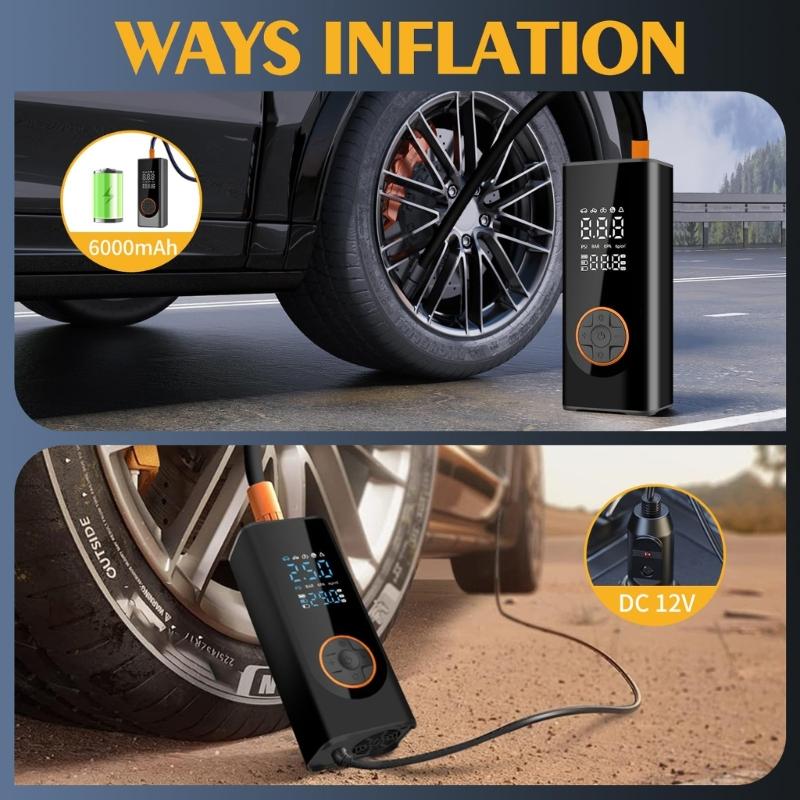 Tire Inflator Portable Air Compressor, 6000mAh Portable Air Pumps, Accurate Pressure LCD Display,Car Bike