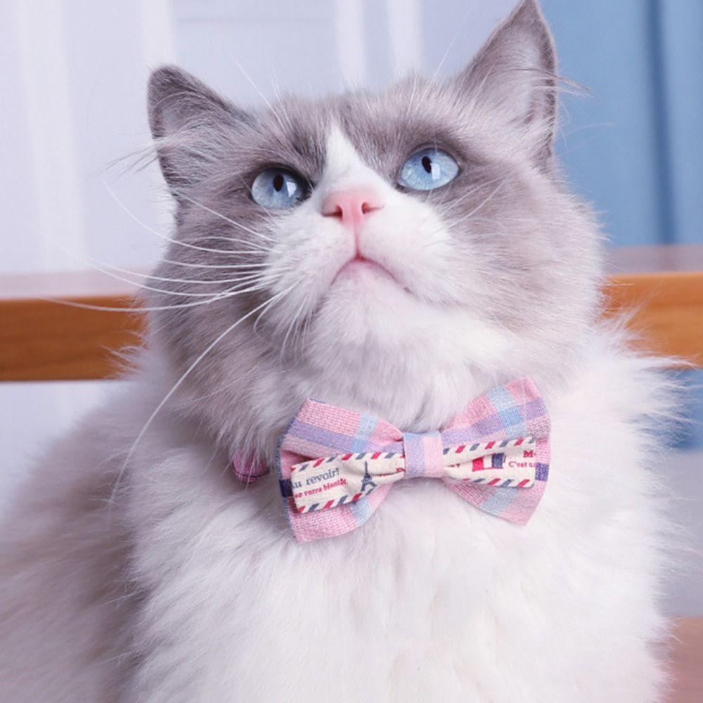 

Soft Pet Bow Collar Adjustable Cat Bow Tie Pet Accessories Cat Plaid Collar For Cats Kitten