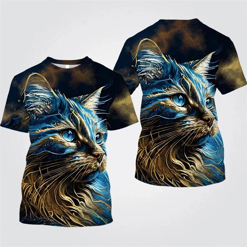 Colorful Cat Graphic T Shirt for Men Animal 3D Printed T-Shirts Summer Casual Fashion Loose Round Neck Oversize Tees Tops