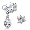 Silver CAT and PAW Earrings with Crystals, 925 Silver Studs