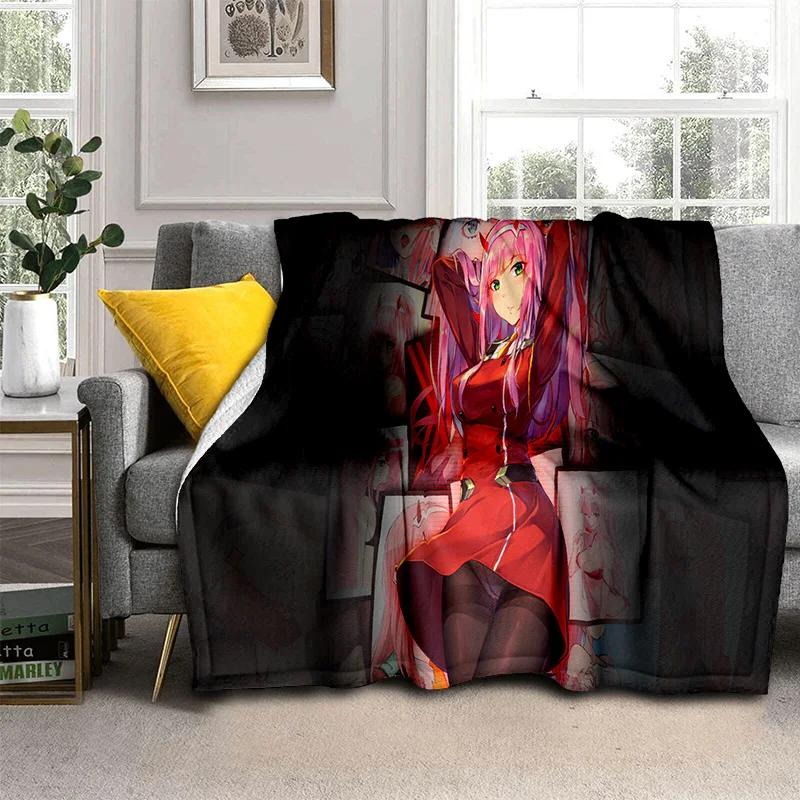 DARLING in The FRANXX Cartoon Zero Two Sexy dívčí deka, měkká přikrývka pro domácí ložnici Pohovka Pikniková deka pro děti