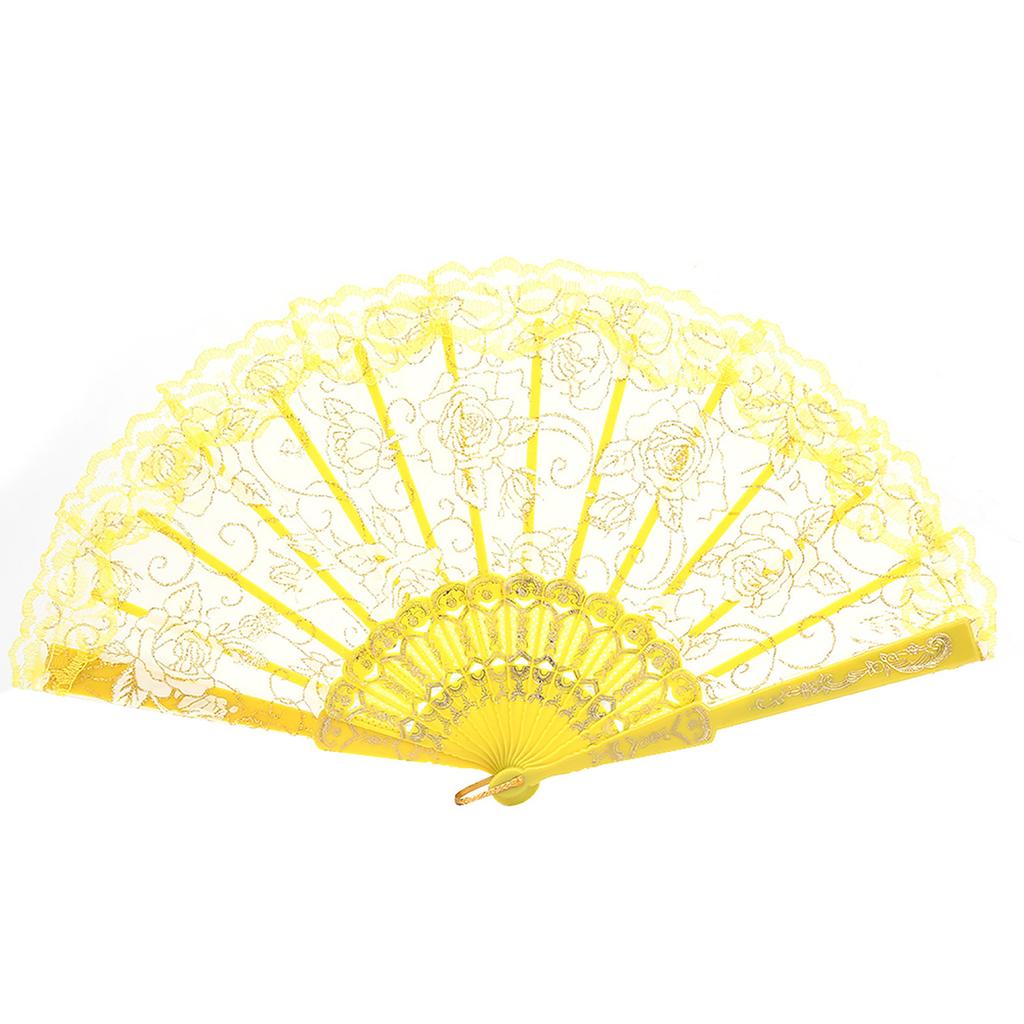 European Hand Lace Flower Gilding Folding Fan Dancing Party Fan(lake blue)