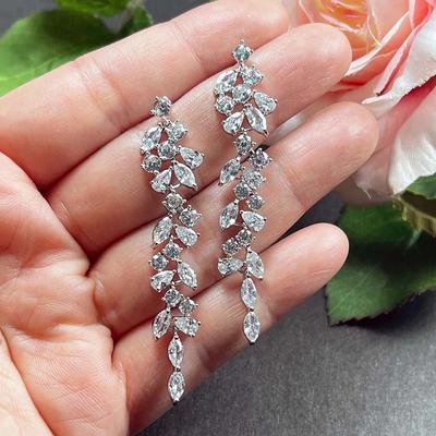 Huitan Aesthetic Long Hanging Earrings Full Paved Crystal Cubic Zirconia Korean Fashion Girls Ear Accessories Statement Jewelry