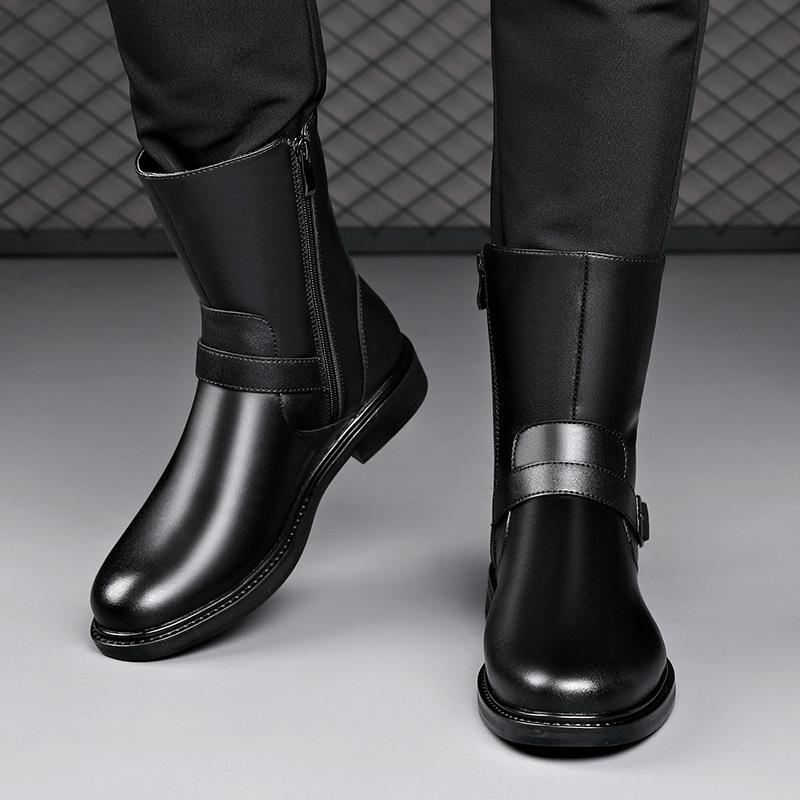 Fashion Mens Fashion Chelsea Boots  Designer Autumn Winter Shoes Cowboy Genuine Leather Boot Party Nightclub High Motorcycle Botas