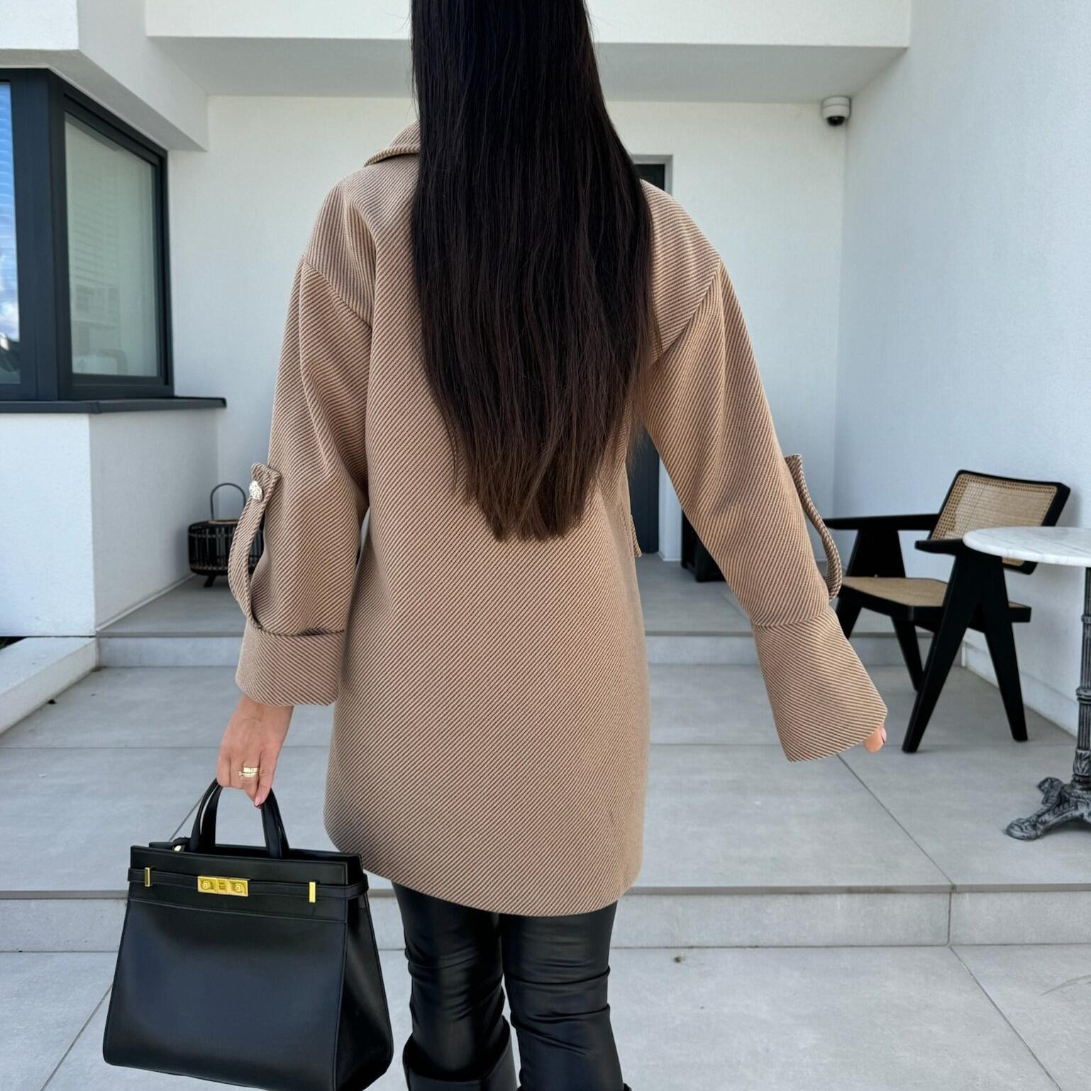 Новое европейское и американское однотонное шерстяное пальто с воротником в форме буквы — фото 8